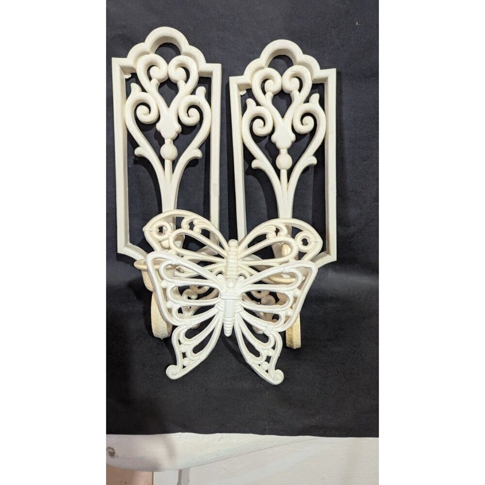 Vintage Homco Cream White Butterfly Wall Plaque and Candle Sconces Set 4229 1982